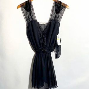 Flora Nikrooz Black Sheer Lace Babydoll Cami Chemise & Thong 2 Piece Set